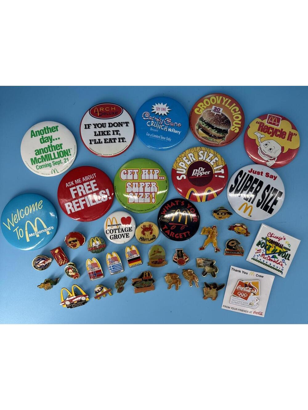 Lot Of 38 McDonald’s Pins, Pinbacks, Buttons 1980’s 1990’s World Cup Olympics